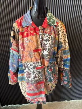 Pondicherri Vintage Boho Patchwork Floral Cotton Jacket S/M Made in India